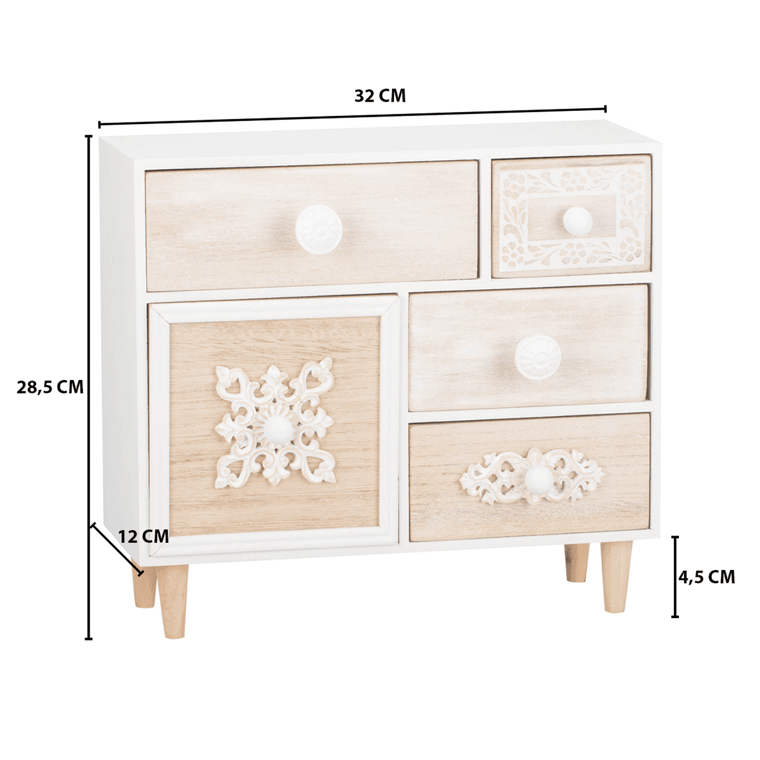 Organizador De Joyas Multiuso Oriental 5 Cajones Blanco - Fliperex