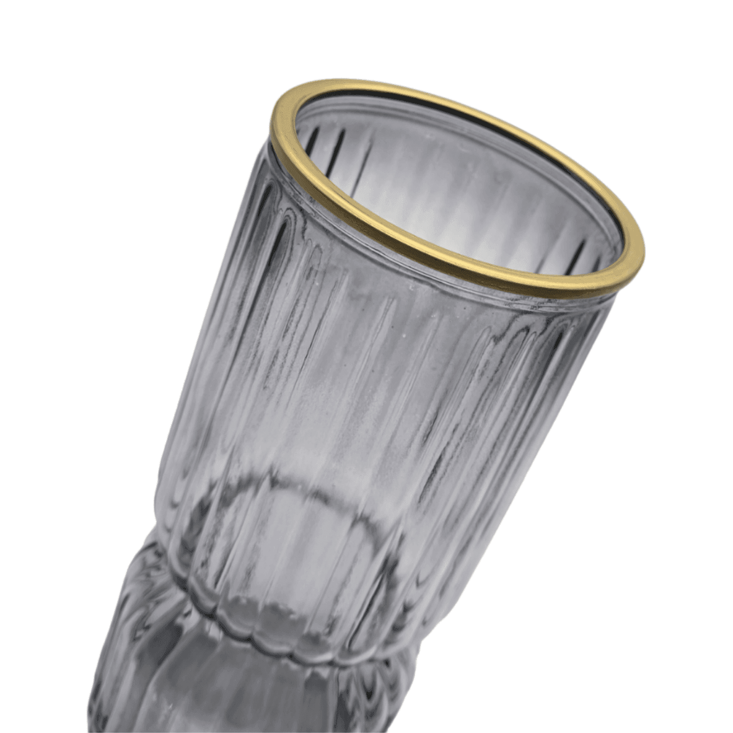 Florero Decorativo De Vidrio Con Diseño Borde Dorado Gris - Fliperex