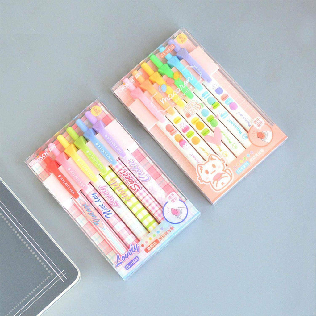 Set 6 Lapices Destacadores Punta Biselada Pastel Macaron - Fliperex