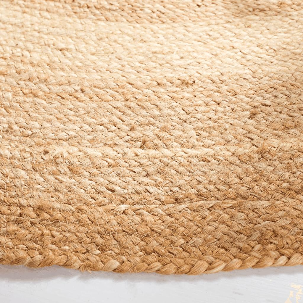 Alfombra Redonda De Yute Borde Circulos Intercalado Natural - Fliperex