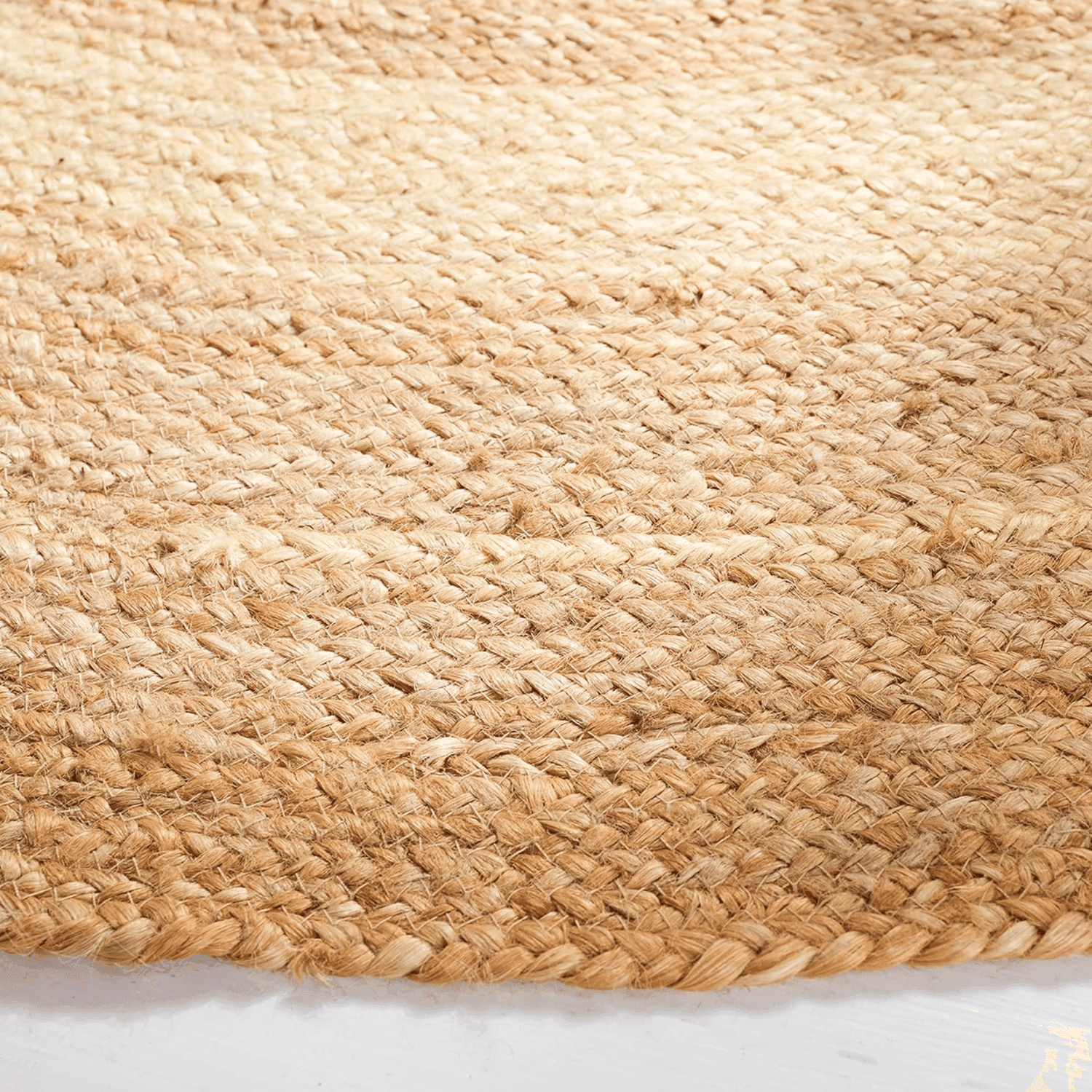 Alfombra Redonda De Yute Borde Circulos Intercalado Natural - Fliperex