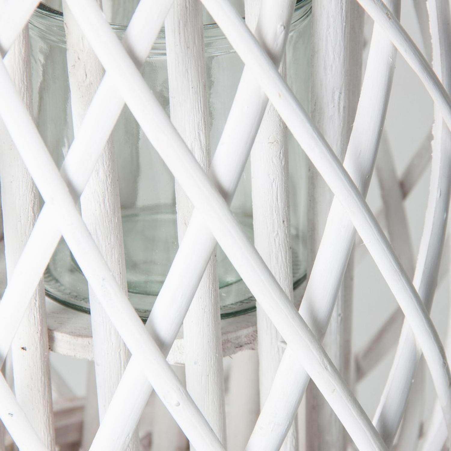 Candelabro Porta Vela Mimbre Rustico Terraza Blanco Decora - Fliperex