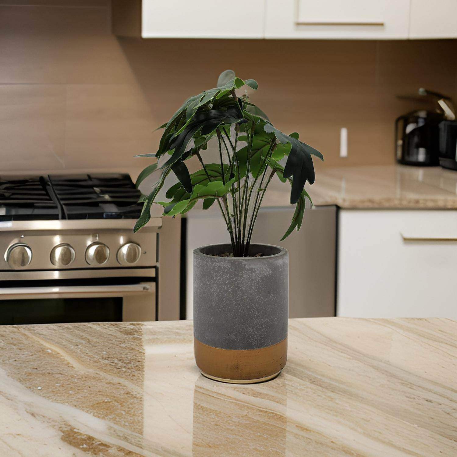 Planta Artificial Tropical Macetero Ceramica Gris Con Dorado - Fliperex