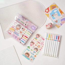 Set 8 Marcadores Acrilicos Punta Pincel + Stickers Y Estuche - Fliperex