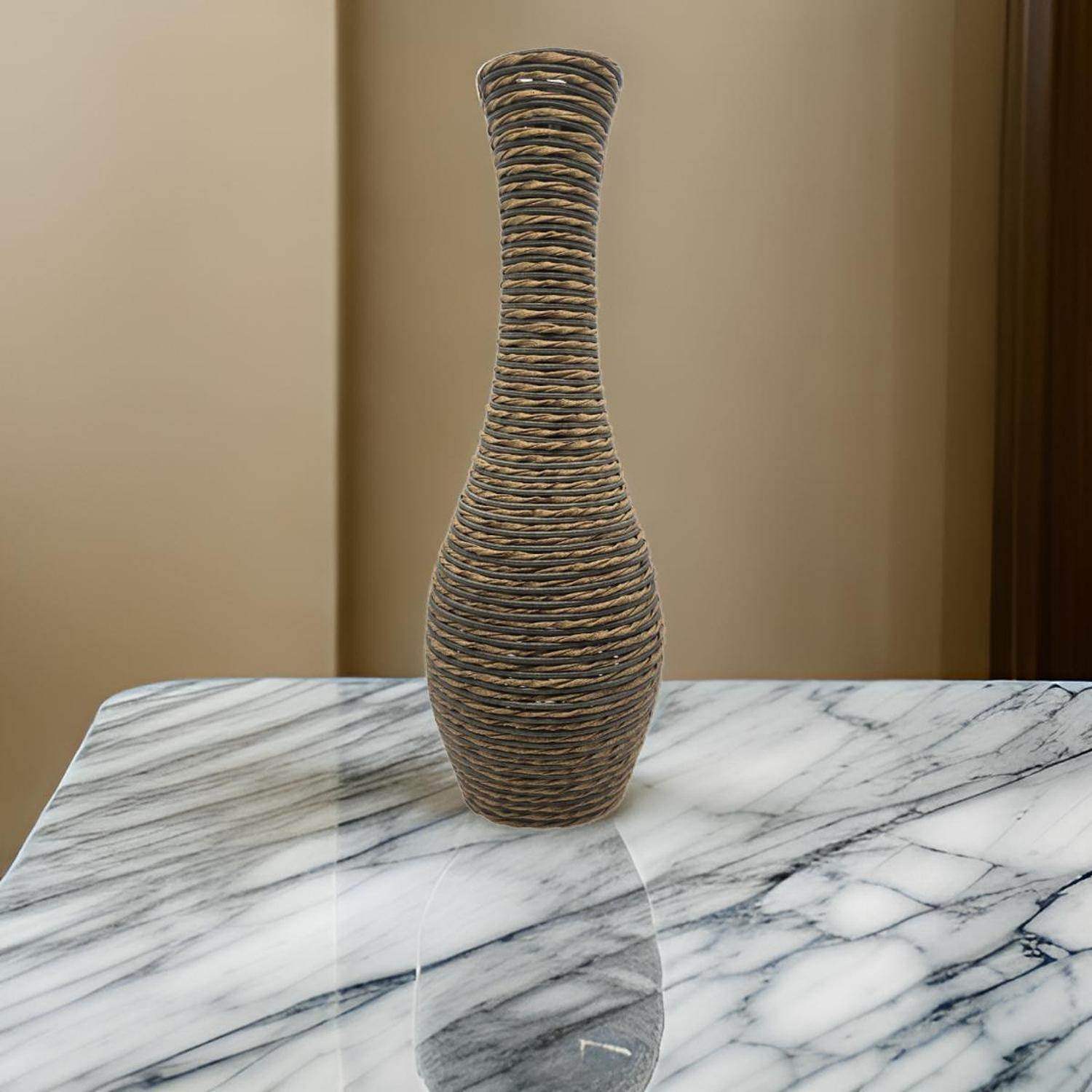 Jarron Florero Decorativo Tejido Rattan Moderno Café 60 CM - Fliperex