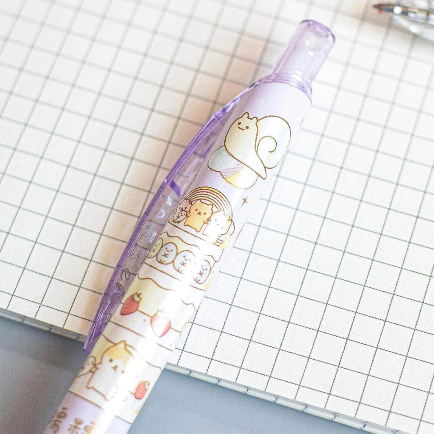 Set 6 Boligrafos Tinta Gel Negro Cute Kawaii 6 Diseños Color - Fliperex