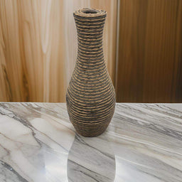 Jarron Florero Decorativo Tejido Rattan Moderno Café 50 CM - Fliperex