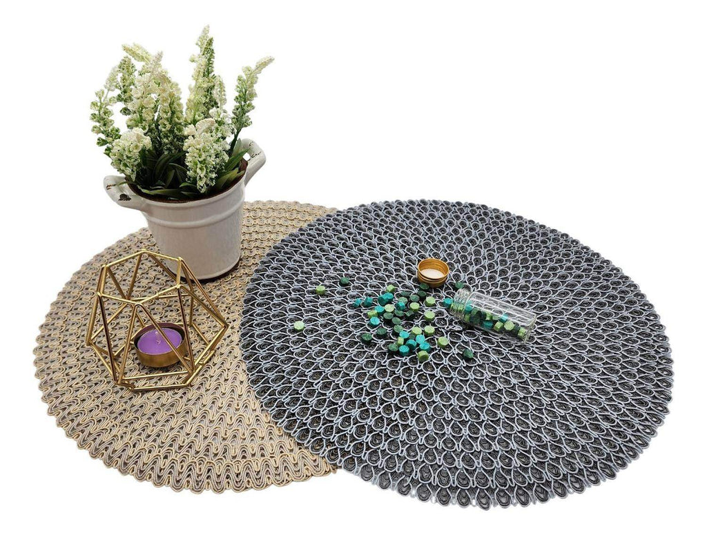 Set 6 Individuales Circulares Estilo Zigzag Diseño Gris - Fliperex