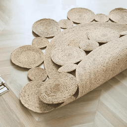 Alfombra Redonda De Yute Borde Circulos Intercalado Natural - Fliperex