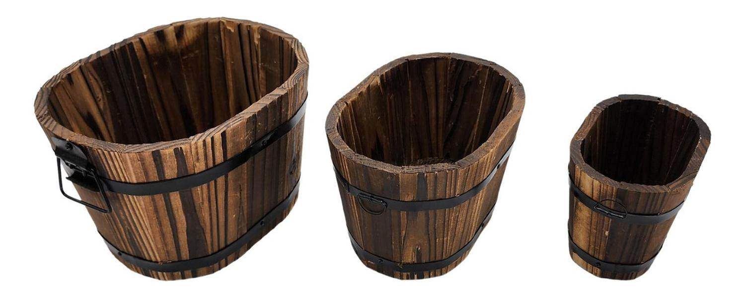Set 3 Maceteros De Madera Tipo Barril Para Jardín Terraza - Fliperex