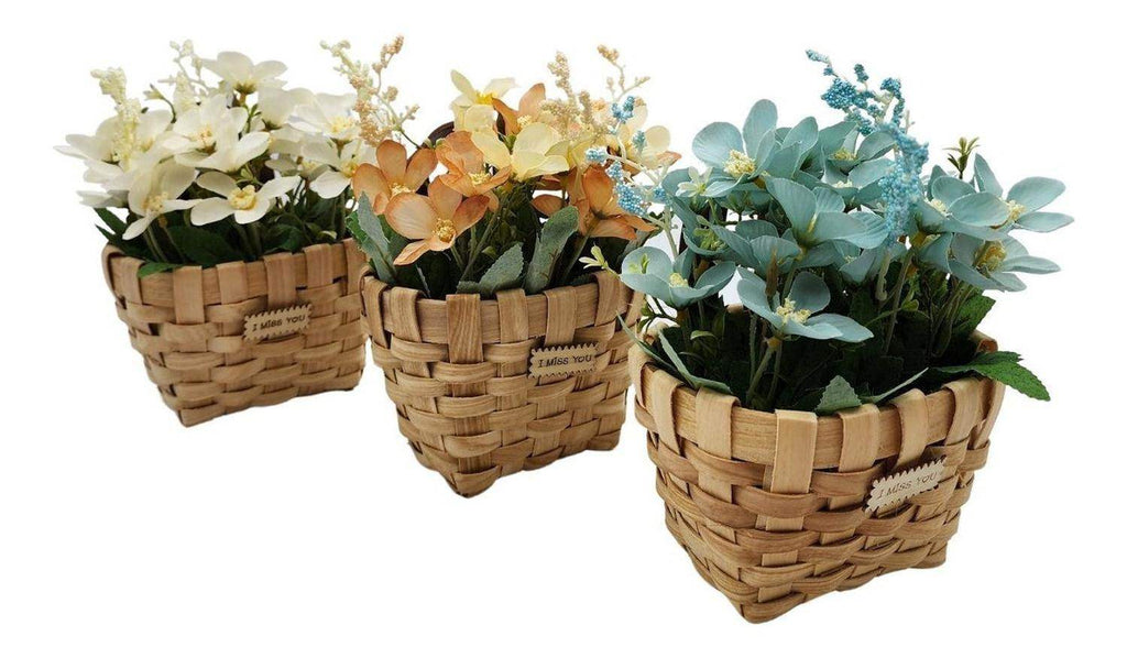 Planta Artificial Macetero Mimbre Flores Amarillas Naranjas - Fliperex
