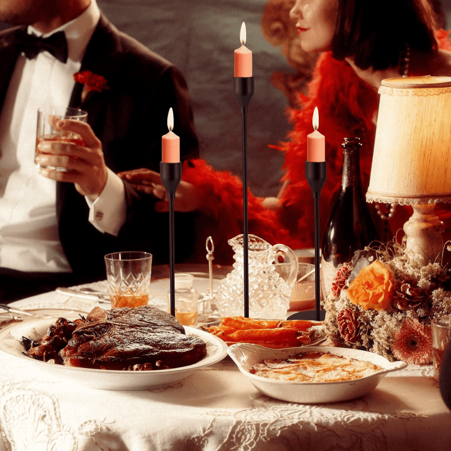 Set 3 Candelabros Porta Velas Negro Decora Centro De Mesa - Fliperex