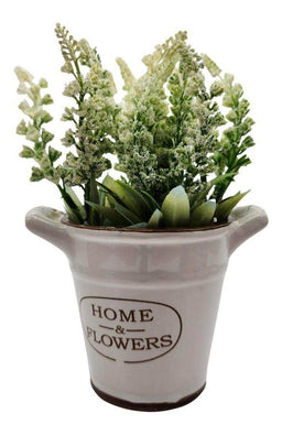 Planta Artificial Macetero Cerámica Home And Flowers Blanco - Fliperex