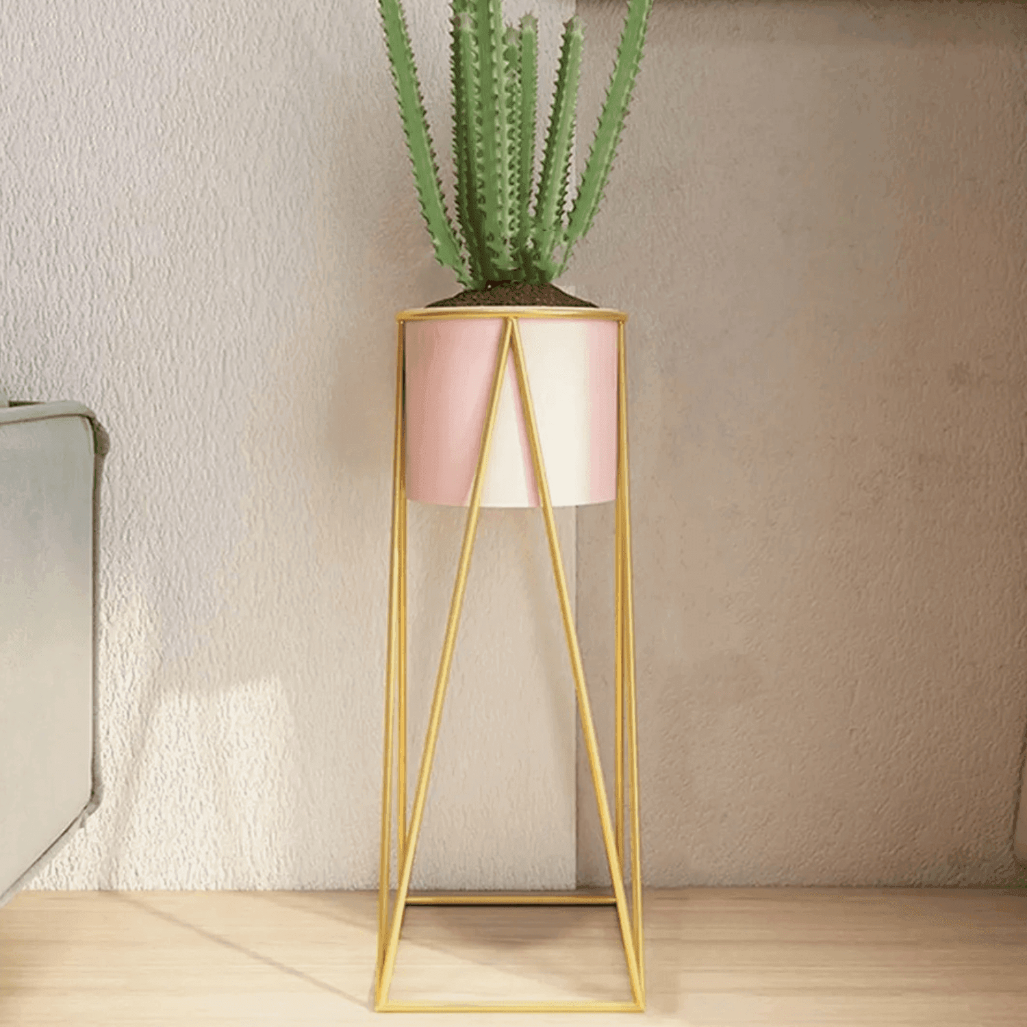 Porta Macetero Pedestal Maceta Plantas Rosado Dorado - Fliperex