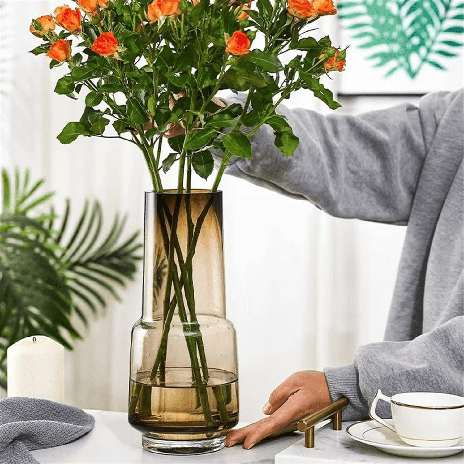 Florero Decorativo De Vidrio Cristal Con Diseño Tonos Café - Fliperex