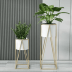 Set 2 Porta Maceteros Pedestal Maceta Plantas Blanco Dorados - Fliperex