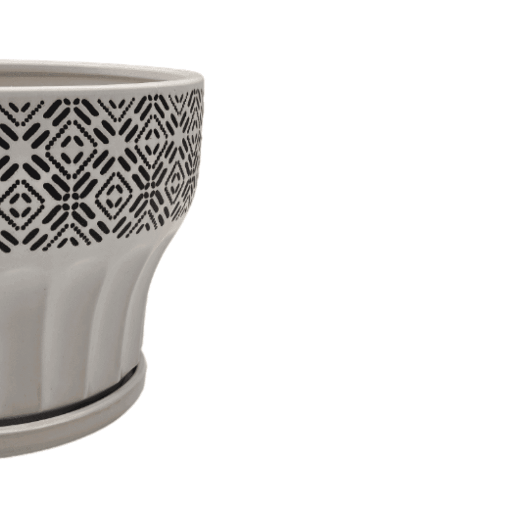 Set 3 Macetero Maceta De Ceramica Blanco Patrones Negro Alto - Fliperex
