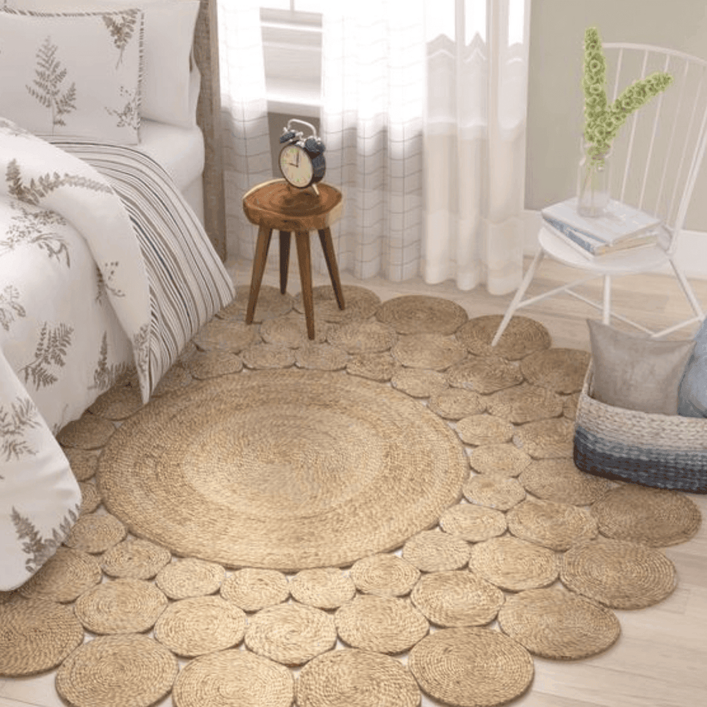 Alfombra Redonda De Yute Todo Circulos Color Natural - Fliperex