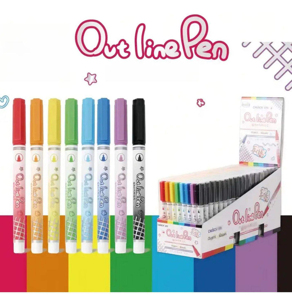 Set 8 Lapices Doble Linea Marcadores Out Line Pen Metalizado - Fliperex