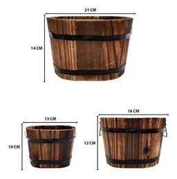 Set 3 Maceteros De Madera Tipo Barril Para Jardín Terraza - Fliperex