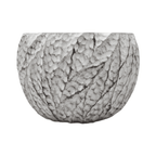 Macetero Maceta Acabado Cemento Relieve Hojas Blanco L - Fliperex