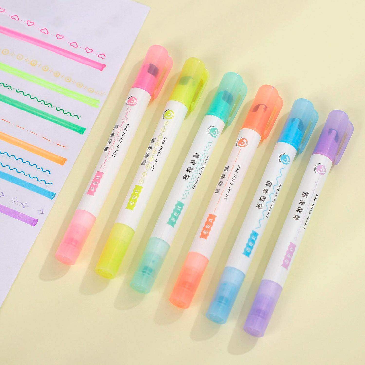 Set 6 Lapices Marcadores Con Brillo Doble Punta Diseños Arte - Fliperex