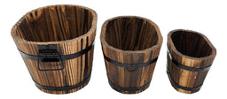 Set 3 Maceteros De Madera Tipo Barril Para Jardín Terraza - Fliperex