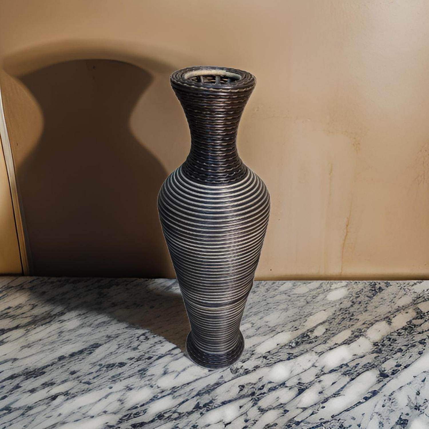 Jarron Florero Decorativo Tejido Rattan Moderno Negro 70 CM - Fliperex