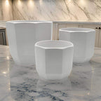 Set 3 Maceteros Maceta De Ceramica Blancos Lineas Verticales - Fliperex