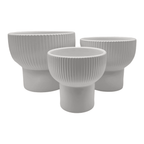 Set 3 Maceteros Maceta De Ceramica Copon Lineas Blanco Mate - Fliperex