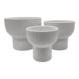 Set 3 Maceteros Maceta De Ceramica Copon Lineas Blanco Mate - Fliperex