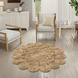 Alfombra Redonda De Yute Todo Circulos Color Natural - Fliperex