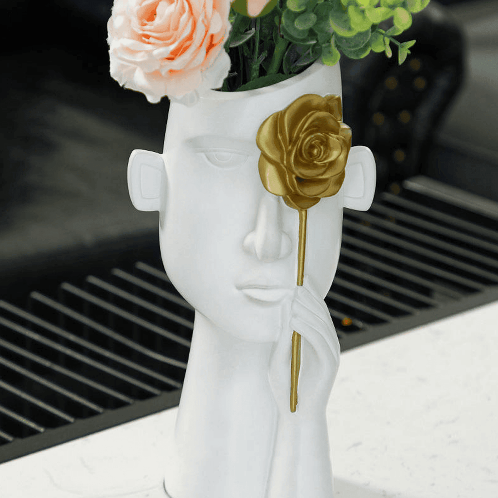 Florero Retrato Nordico Escultura Rostro De Resina Blanco - Fliperex