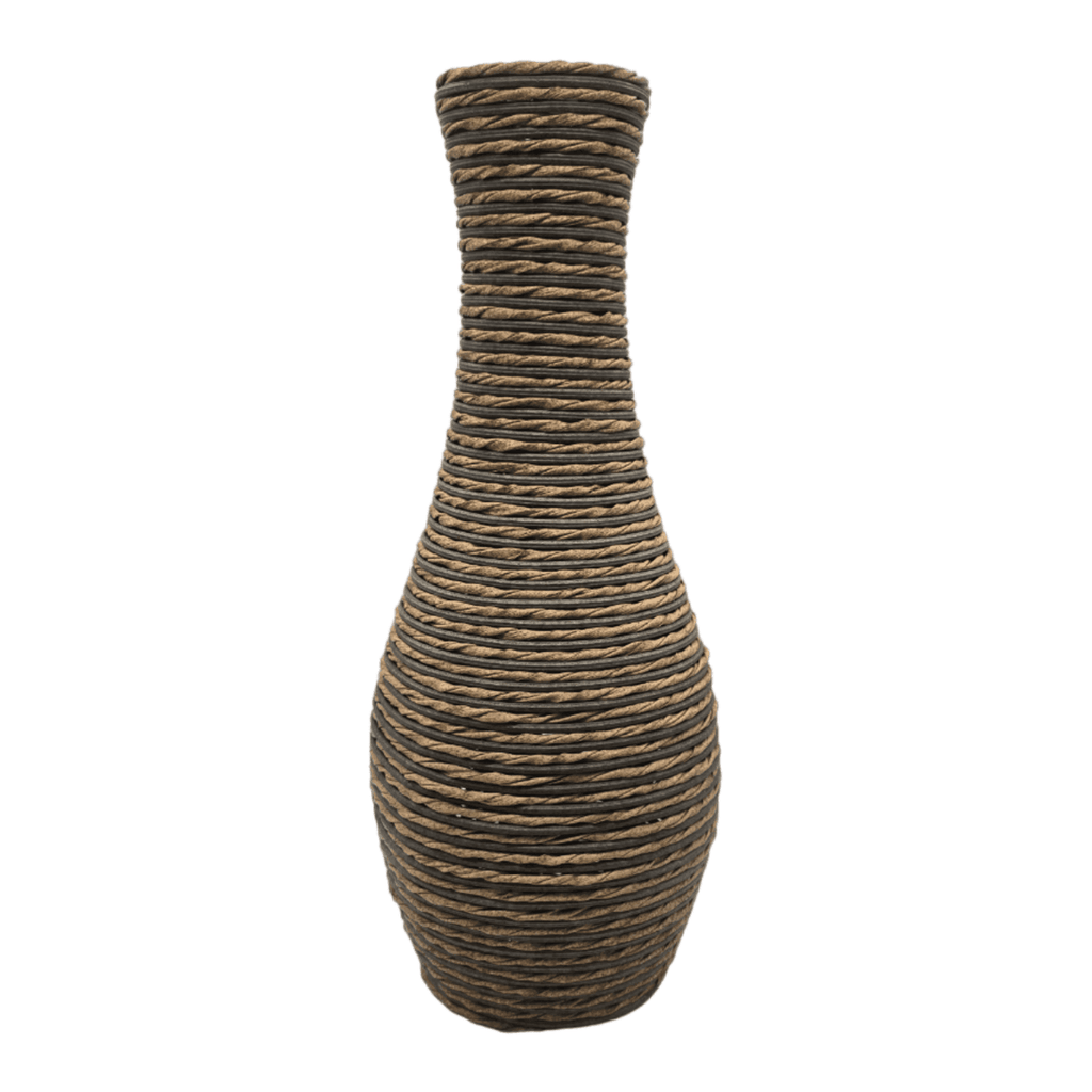 Jarron Florero Decorativo Tejido Rattan Moderno Café 50 CM - Fliperex