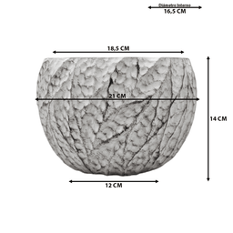 Macetero Maceta Acabado Cemento Relieve Hojas Blanco L - Fliperex