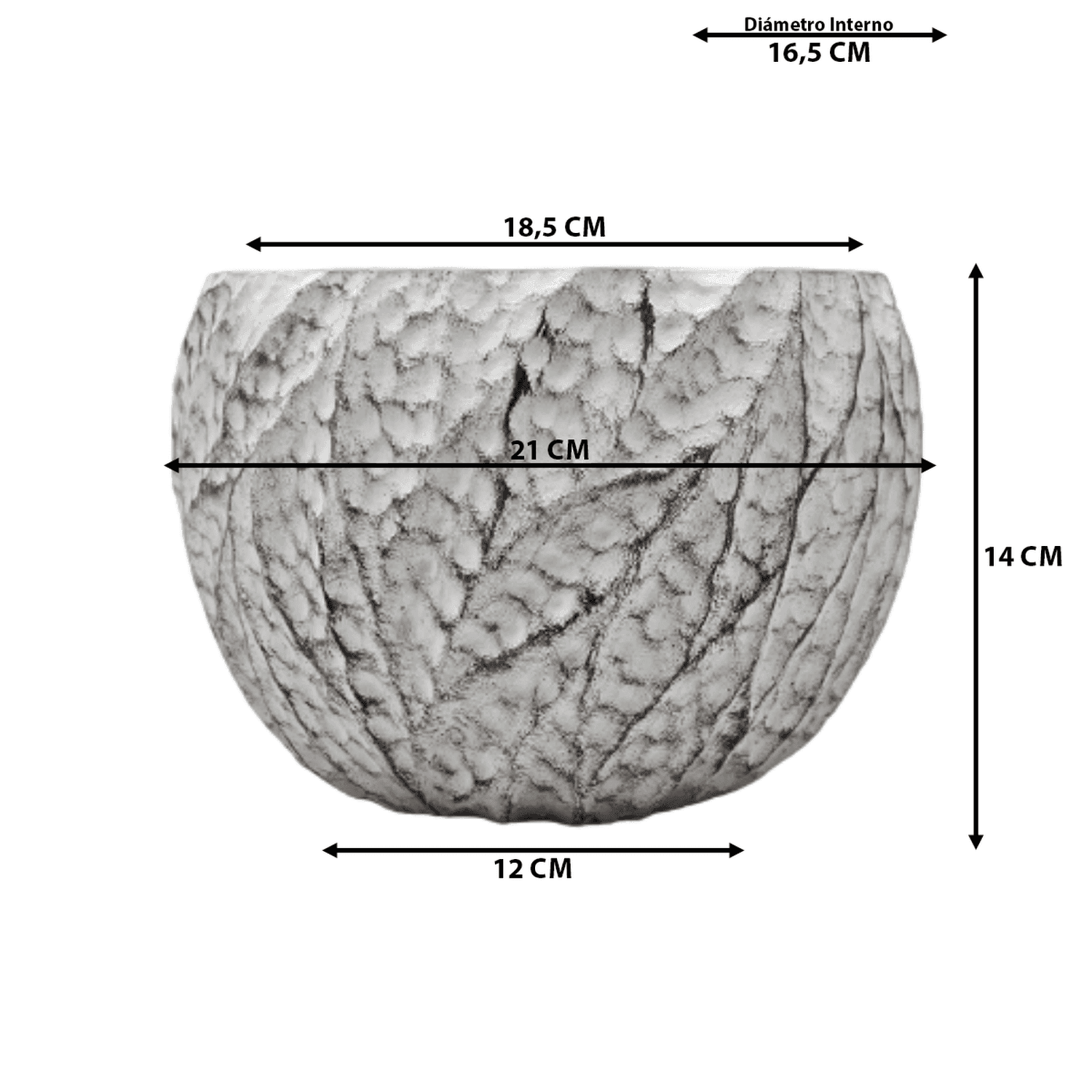 Macetero Maceta Acabado Cemento Relieve Hojas Blanco L - Fliperex