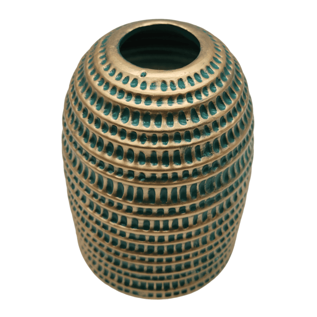 Jarron Florero Ceramica Decorativo Verde Con Dorado Egipcio - Fliperex