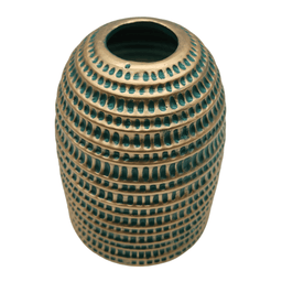 Jarron Florero Ceramica Decorativo Verde Con Dorado Egipcio - Fliperex
