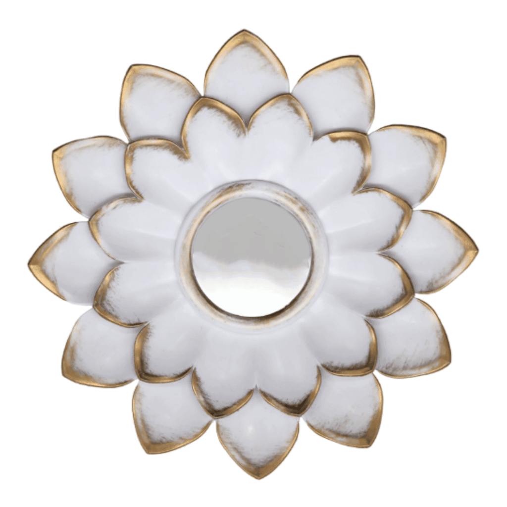 Set 4 Marcos De Espejos Flor De Loto Decorativo Blanco Deco - Fliperex