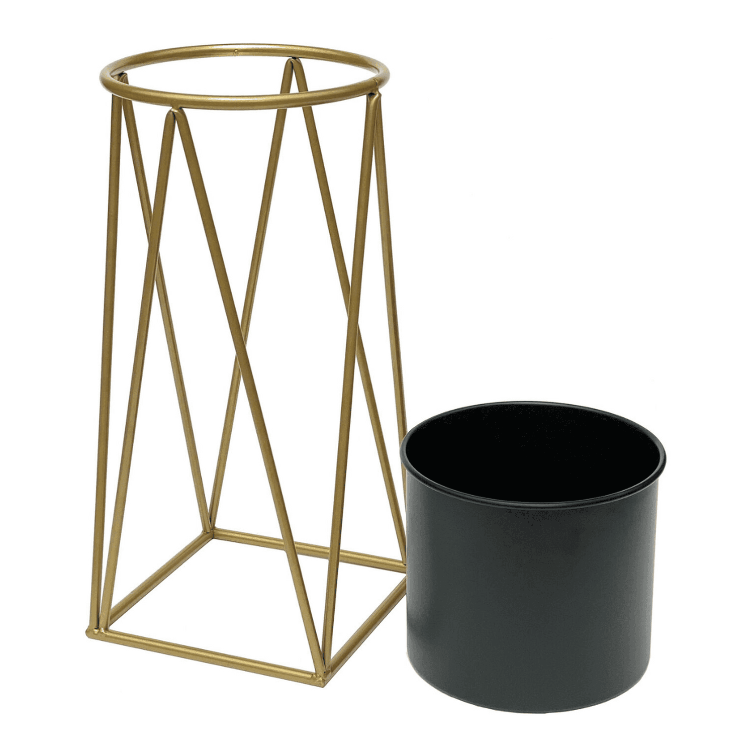 Set 2 Porta Maceteros Pedestal Igual Tamaño Negro Dorados - Fliperex