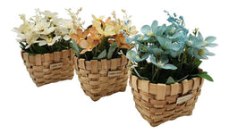 Planta Artificial Macetero Estilo Mimbre Flores Celestes - Fliperex