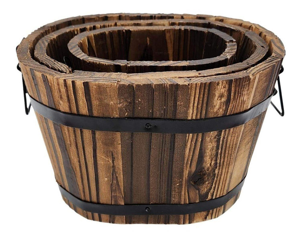 Set 3 Maceteros De Madera Tipo Barril Para Jardín Terraza - Fliperex