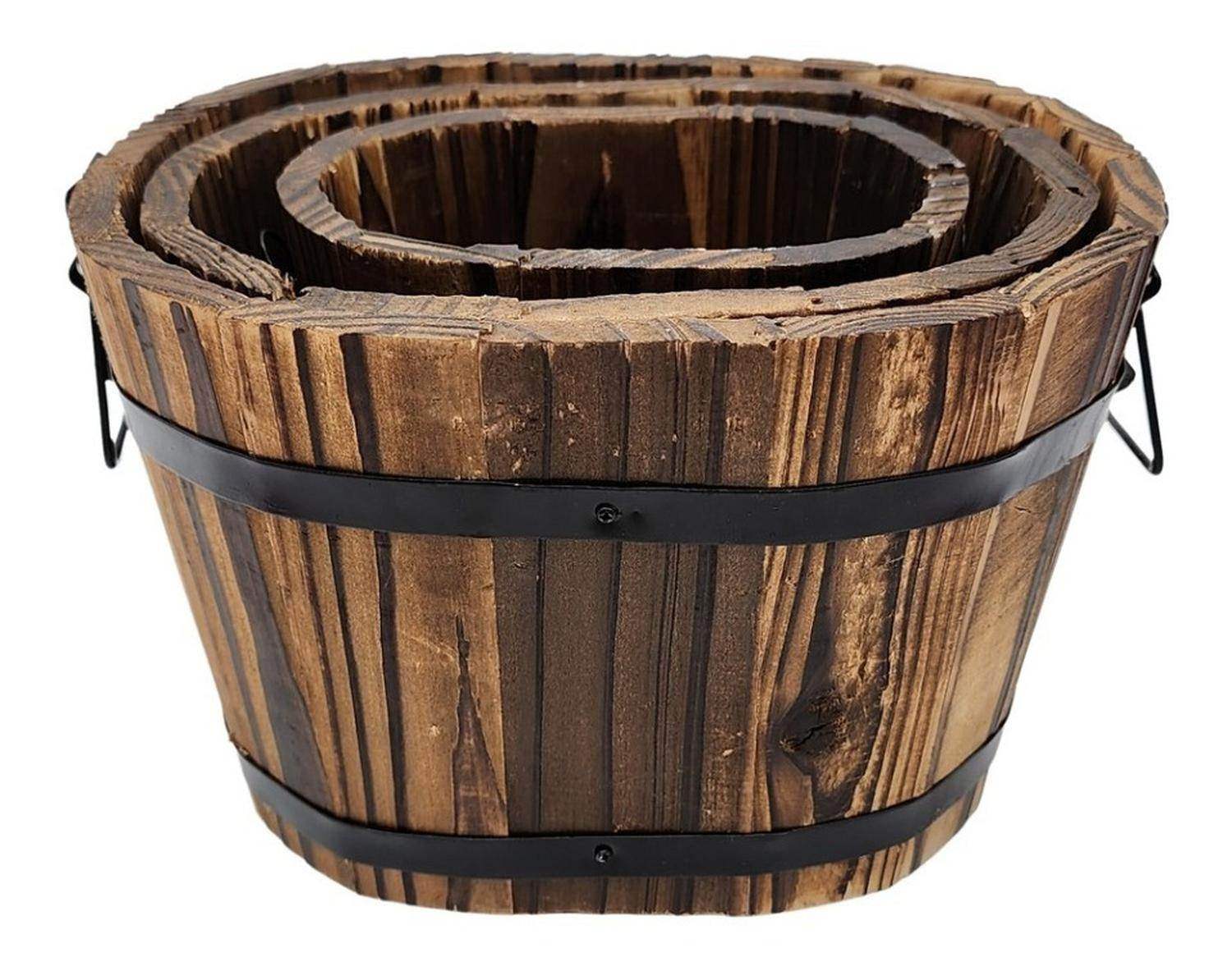 Set 3 Maceteros De Madera Tipo Barril Para Jardín Terraza - Fliperex