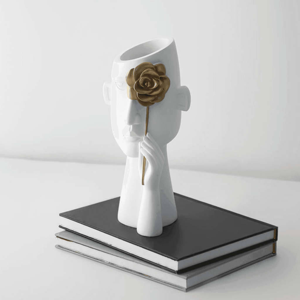 Florero Retrato Nordico Escultura Rostro De Resina Blanco - Fliperex