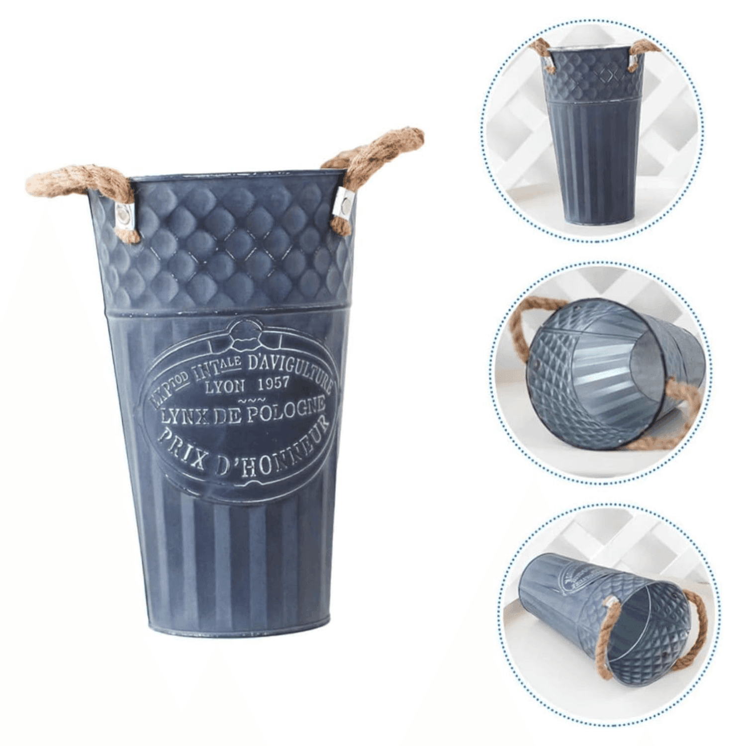 Macetero Balde Metalico Decorativo Vintage Desgastado Cafe M - Fliperex