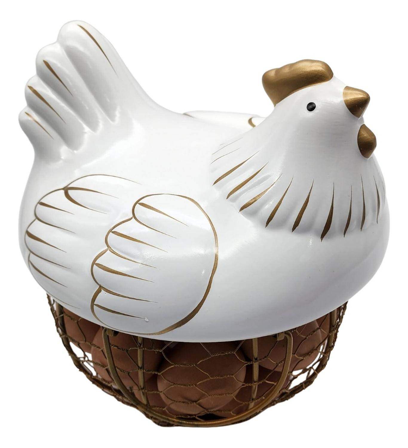 Gallina Decorativa Porta Huevos Cesta De Huevos Blanca - Fliperex
