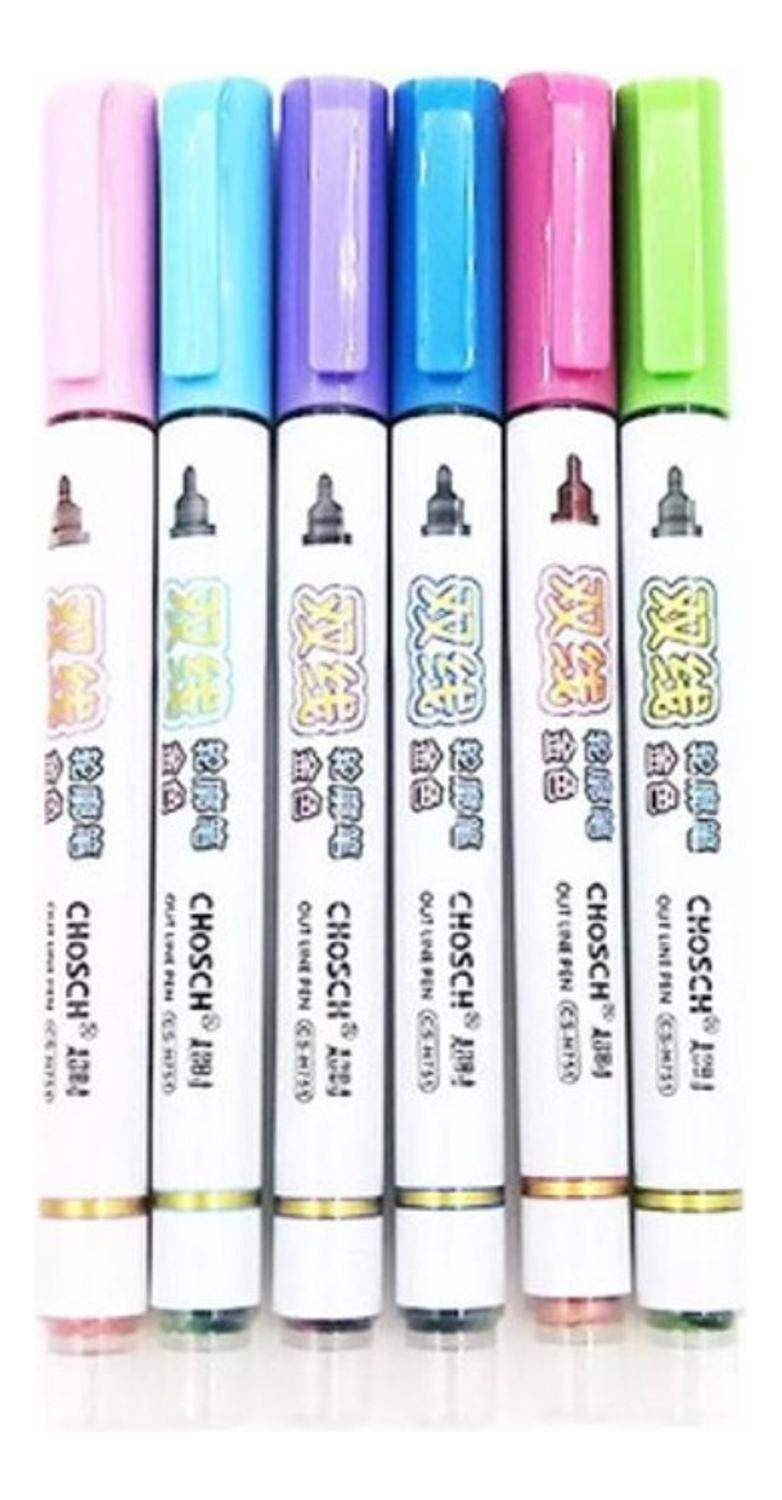 Marcadores Metalicos Outline Pen 6 Colores Profesionales - Fliperex
