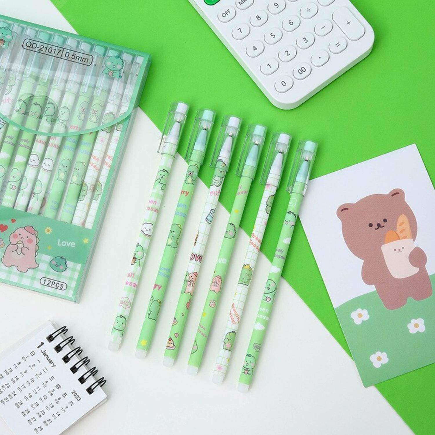 Set 12 Lapices Boligrafos Tinta Gel Negro Diseños Kawaii - Fliperex