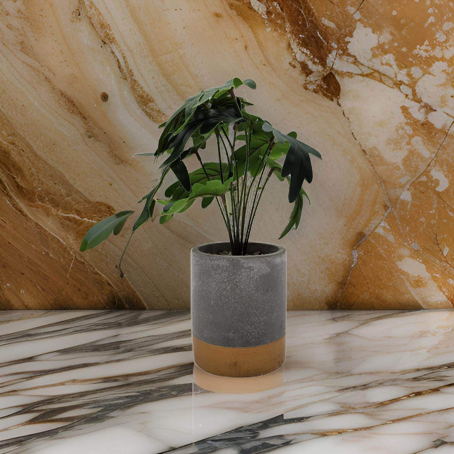 Planta Artificial Tropical Macetero Ceramica Gris Con Dorado - Fliperex