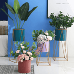 Porta Macetero Pedestal Maceta Plantas Verde Dorado - Fliperex